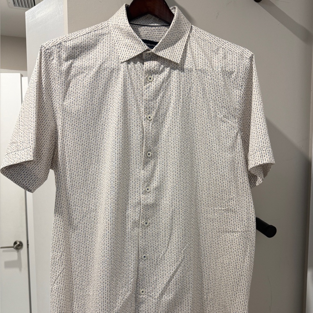 Bugatchi White and Black Patterned Short Sleeve Shirt